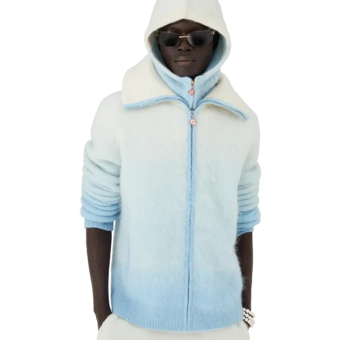 Fluffig mohairjacka med dragkedja och färgövergång Fluffig mohairjacka med dragkedja och färgövergång