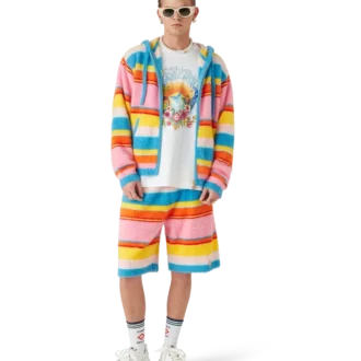 Fluffig randig oversized-tröja med huva