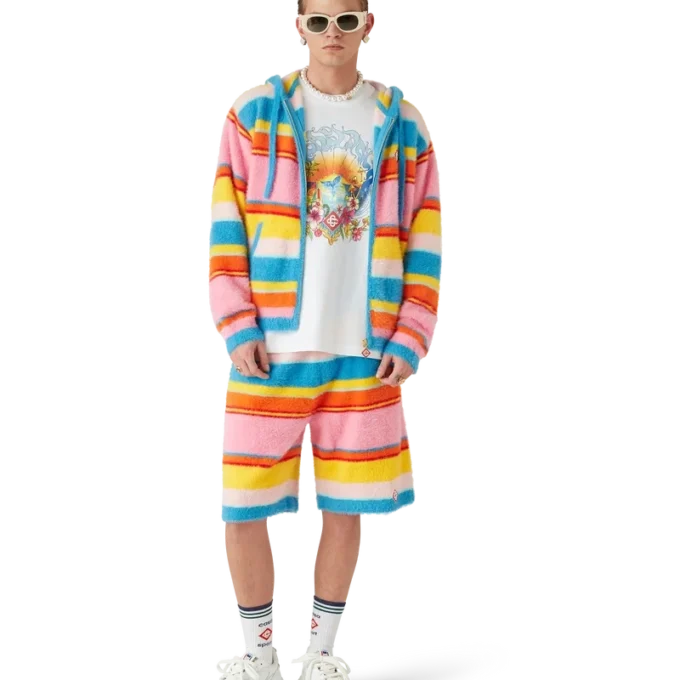 Fluffig randig oversized-tröja med huva