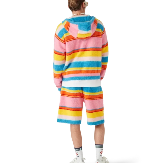 Fluffig randig oversized-tröja med huva