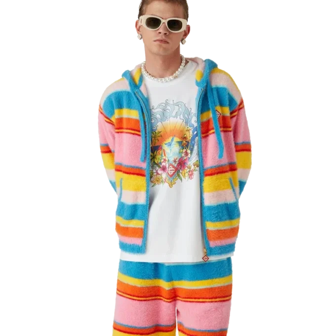 Fluffig randig oversized-tröja med huva