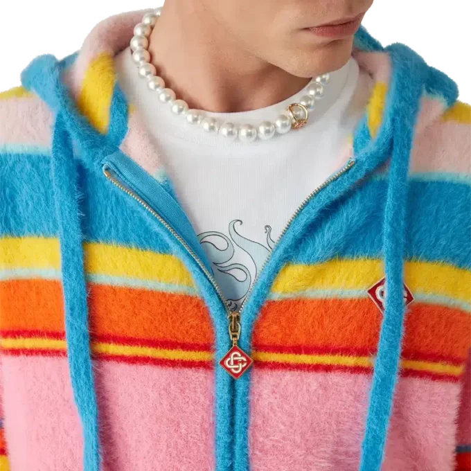 Fluffig randig oversized-tröja med huva