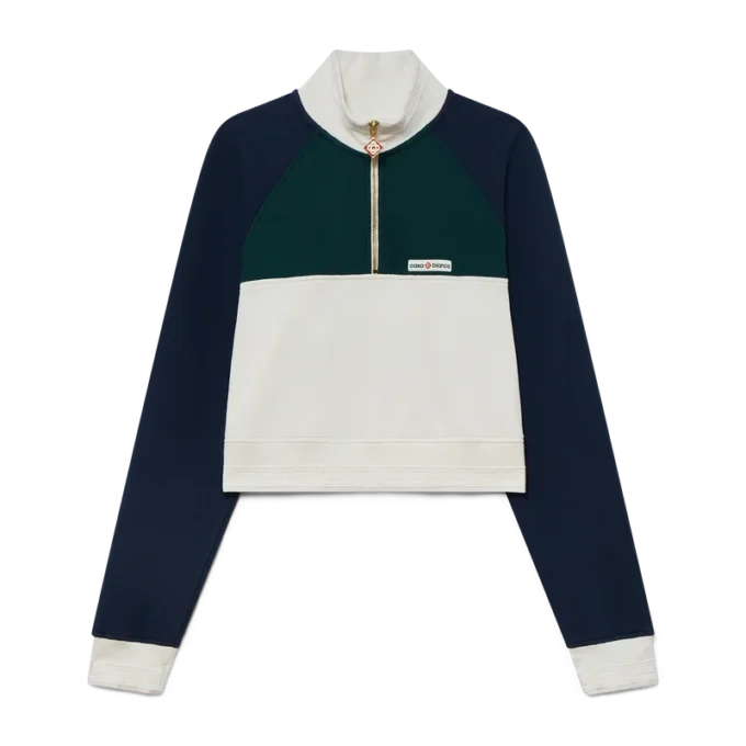 Färgblockerad kort tröja med kvartslång dragkedja