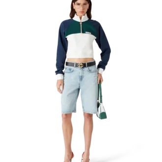 Färgblockerad kort tröja med kvartslång dragkedja