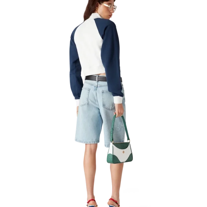 Färgblockerad kort tröja med kvartslång dragkedja