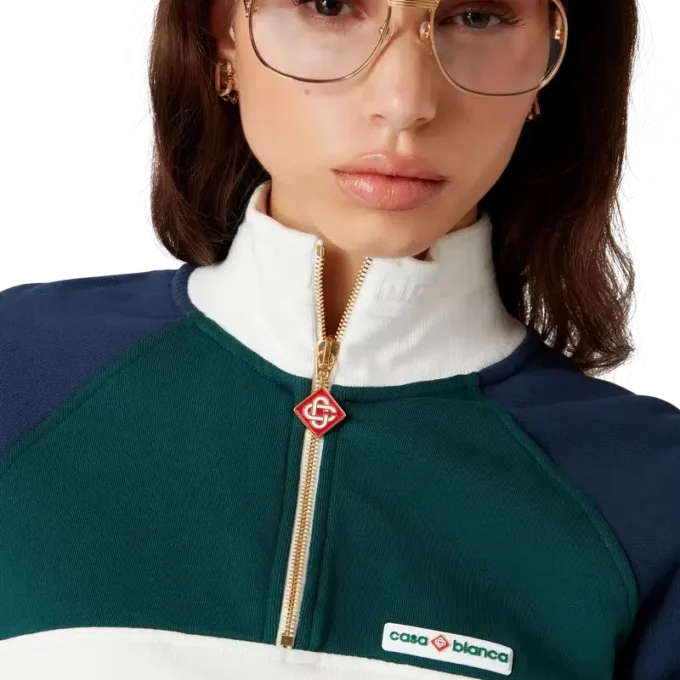 Färgblockerad kort tröja med kvartslång dragkedja