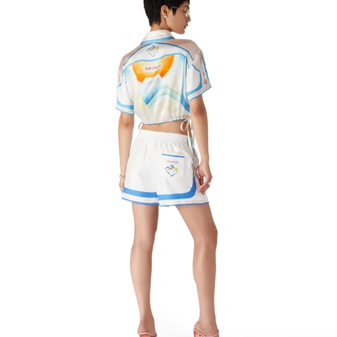 Fuji Dream kortärmad kort skjorta i siden