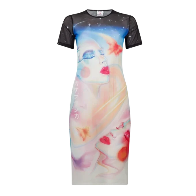 Galactic Connection kortärmad klänning i mesh