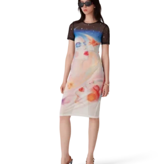 Galactic Connection kortärmad klänning i mesh