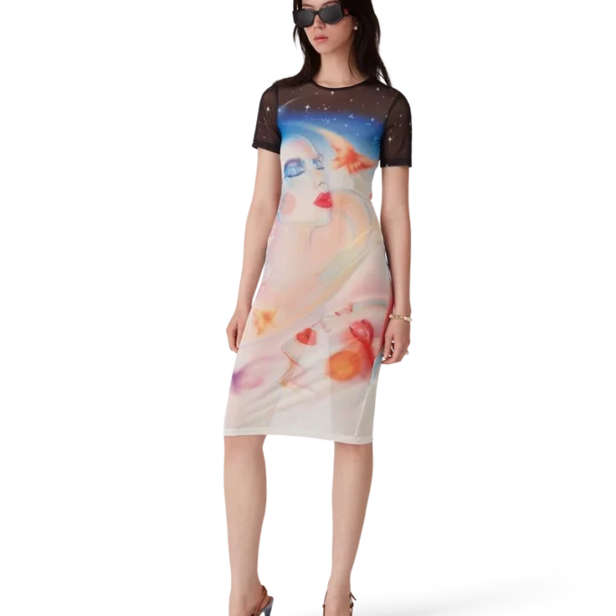 Galactic Connection kortärmad klänning i mesh