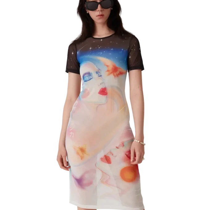 Galactic Connection kortärmad klänning i mesh