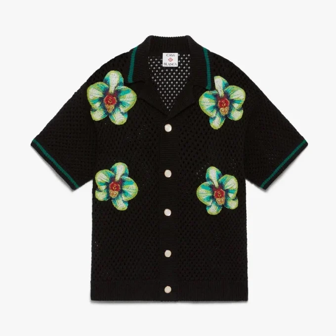 Glitch Orchid broderad kortärmad virkad skjorta