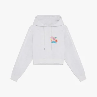 Grå broderad kort hoodie
