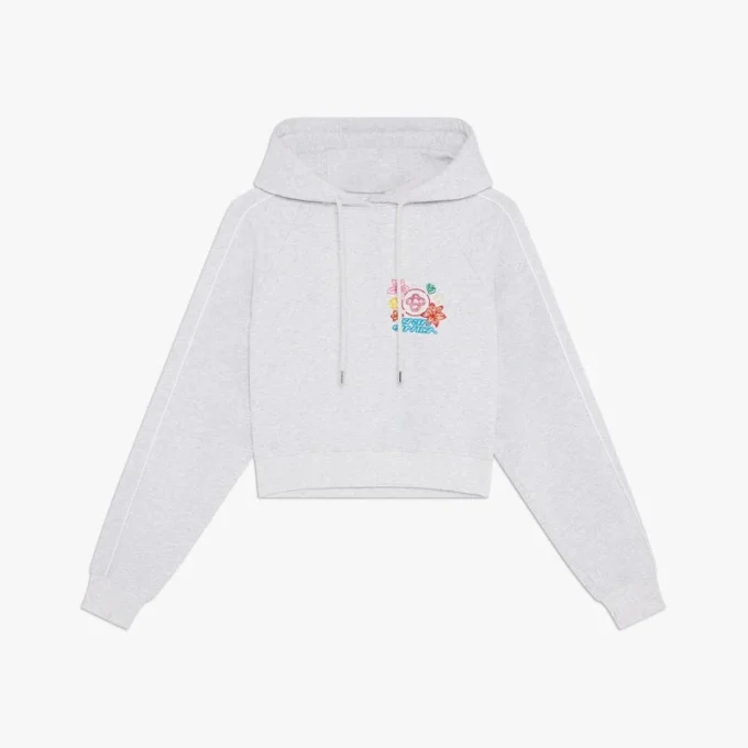 Grå broderad kort hoodie