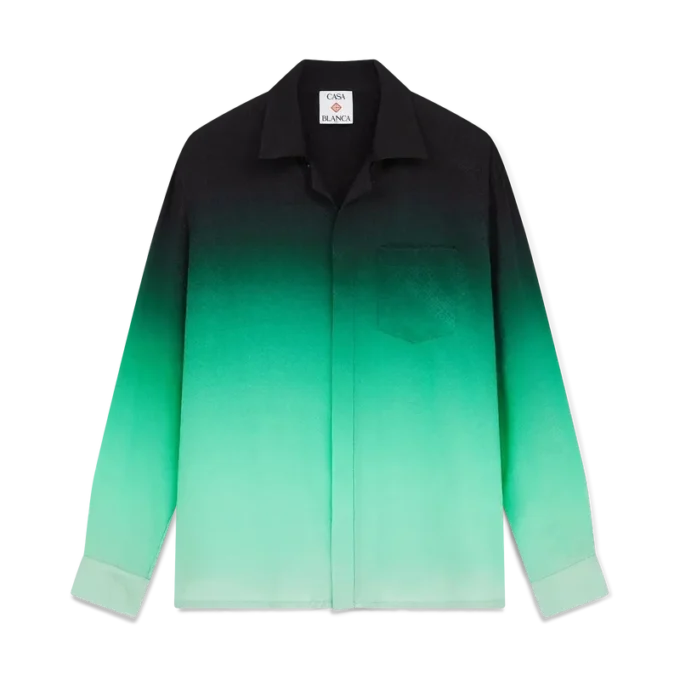 Gradient Ping Pong Jacquard långärmad silkeskjorta