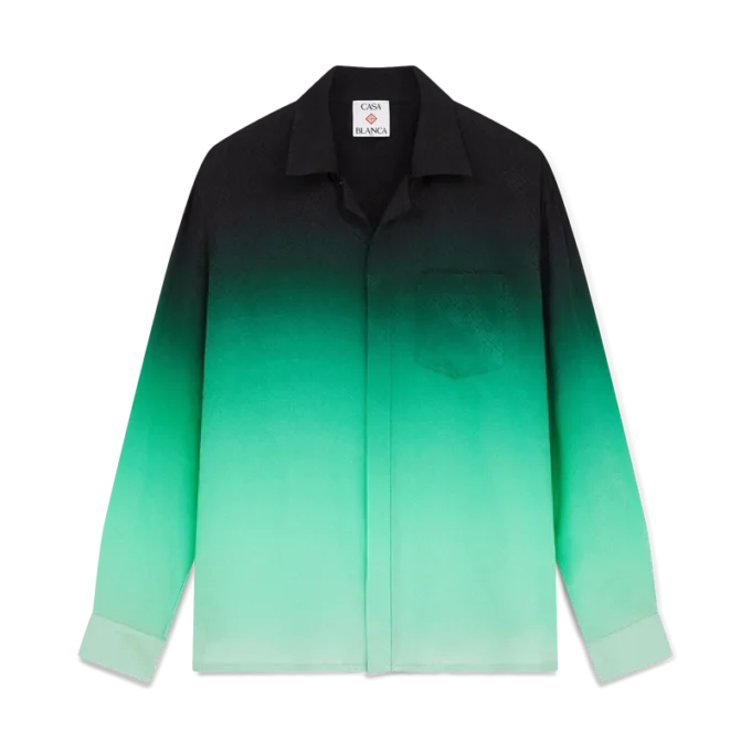 Gradient Ping Pong Jacquard långärmad silkeskjorta