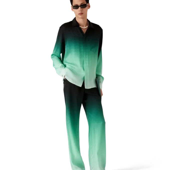 Gradient Ping Pong Jacquard långärmad silkeskjorta