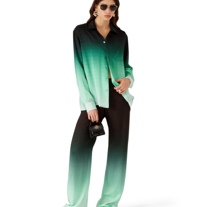 Gradient Ping Pong Jacquard långärmad silkeskjorta