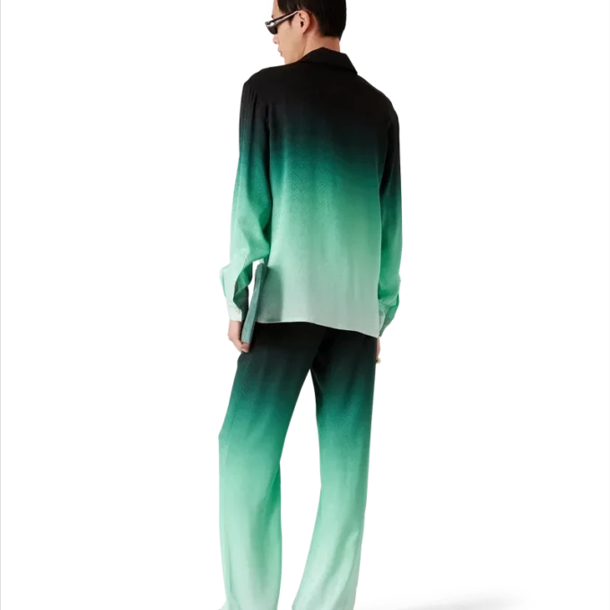 Gradient Ping Pong Jacquard långärmad silkeskjorta