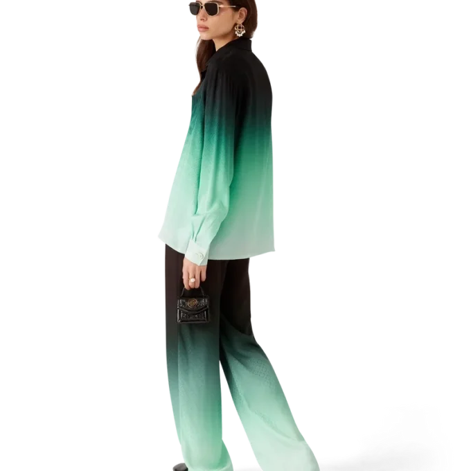 Gradient Ping Pong Jacquard långärmad silkeskjorta