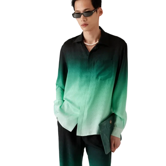 Gradient Ping Pong Jacquard långärmad silkeskjorta