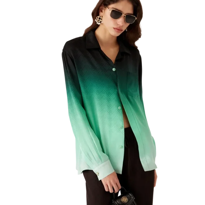 Gradient Ping Pong Jacquard långärmad silkeskjorta