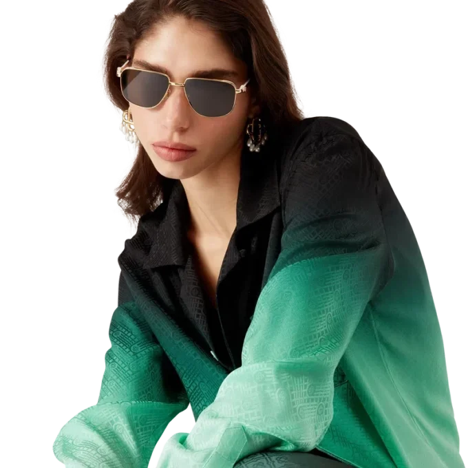 Gradient Ping Pong Jacquard långärmad silkeskjorta