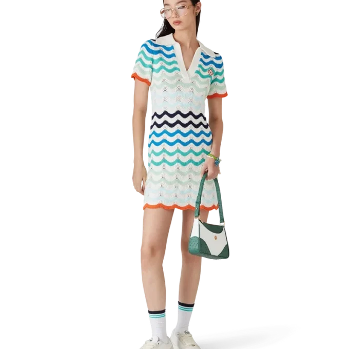 Gradient Wave Crochet Mini Klänning Gradient Wave Crochet Mini Klänning