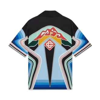 Grafisk kortärmad silkesskjorta med bergsmotiv