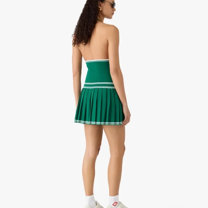 Grön plisserad halterneck-miniklänning