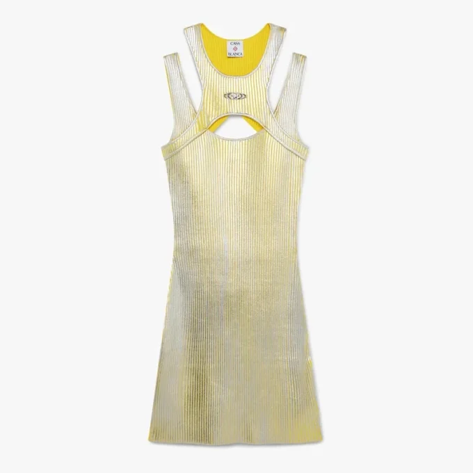 Gul miniklänning med folietryck