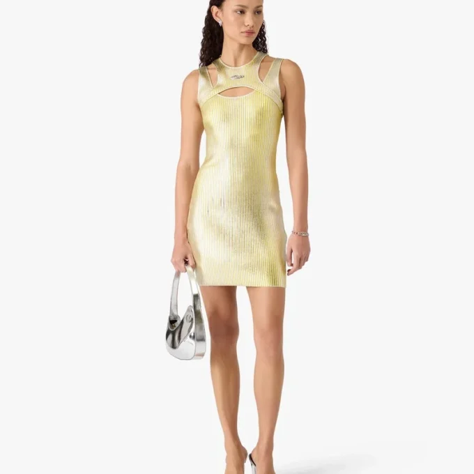 Gul miniklänning med folietryck