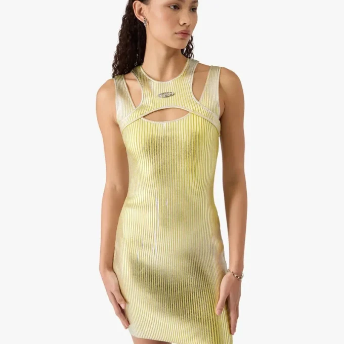 Gul miniklänning med folietryck