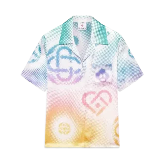 Halftone Logo-kortärmad skjorta med kubansk krage i Shorts-modell