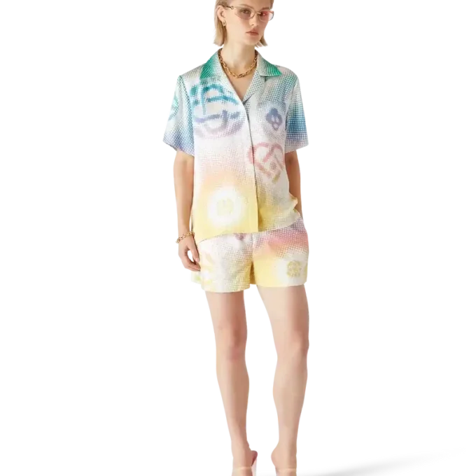 Halftone Logo-kortärmad skjorta med kubansk krage i Shorts-modell