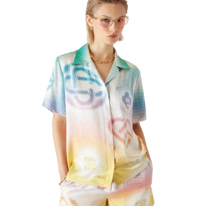 Halftone Logo-kortärmad skjorta med kubansk krage i Shorts-modell