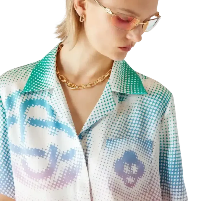 Halftone Logo-kortärmad skjorta med kubansk krage i Shorts-modell