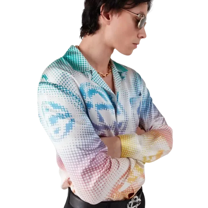 Halftone Logo långärmad silkesskjorta