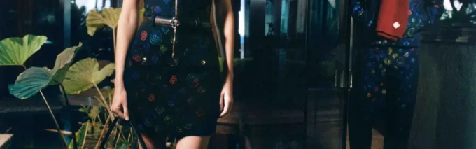 Blå läderväska med logotyp