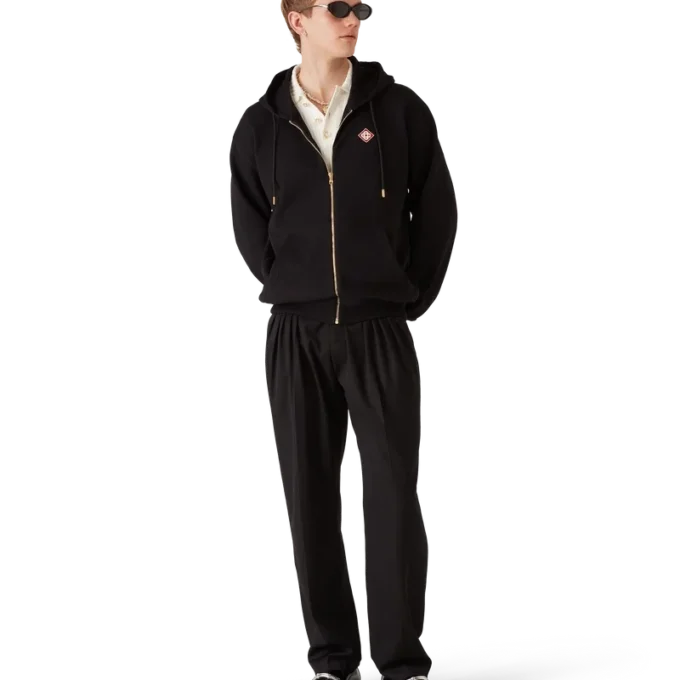 Huvtröja med dragkedja och diamantlogotyp