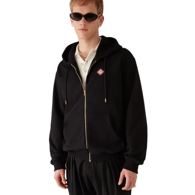 Huvtröja med dragkedja och diamantlogotyp