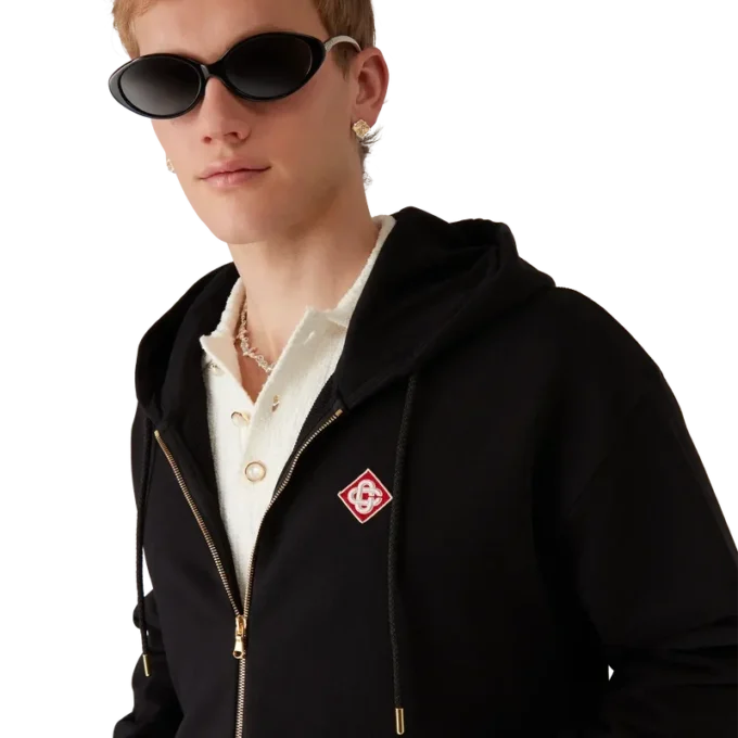 Huvtröja med dragkedja och diamantlogotyp