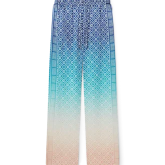 Jacquard-byxor i silke med ton-i-ton-mönster