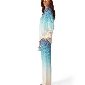 Jacquard-byxor i silke med ton-i-ton-mönster