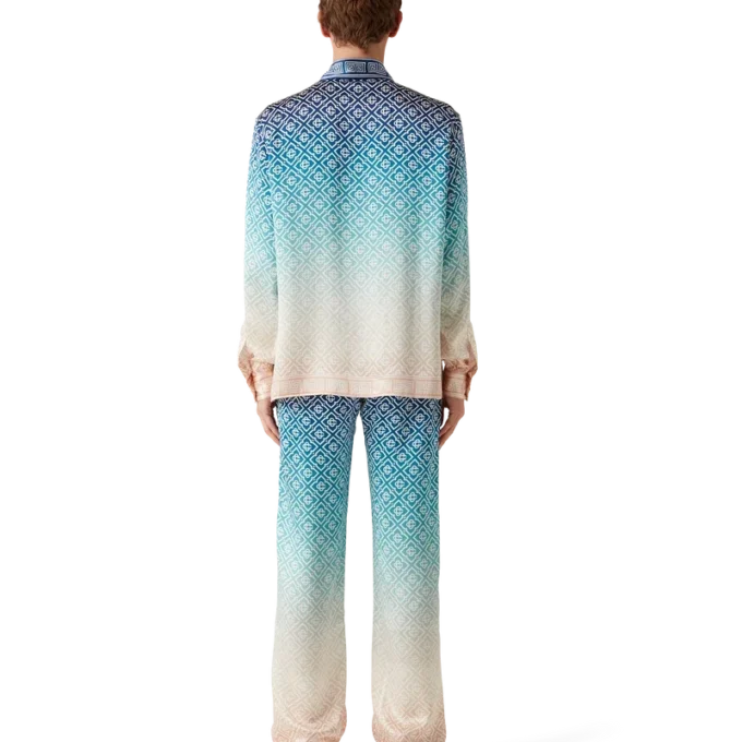 Jacquard-byxor i silke med ton-i-ton-mönster