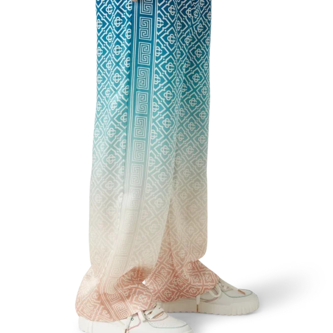 Jacquard-byxor i silke med ton-i-ton-mönster