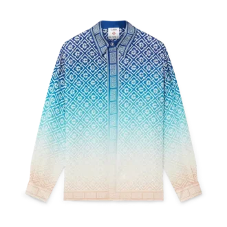 Jacquard-silkeskjorta med långa ärmar och gradientmönster