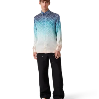 Jacquard-silkeskjorta med långa ärmar och gradientmönster