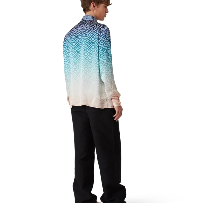 Jacquard-silkeskjorta med långa ärmar och gradientmönster