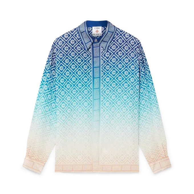 Jacquard-skjorta i silke med ton-i-ton-mönster